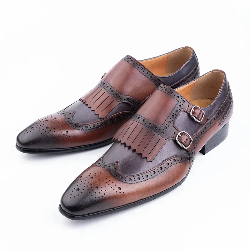 Chaussures de luxe en cuir véritable à lacets pour hommes mocassins rétro de styliste – Image 3