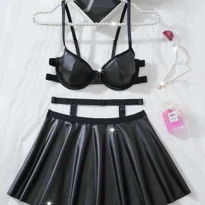 Ensemble soutien-gorge et jupe Sexy pour femmes, nouvelle mode, bretelles réglables en cuir