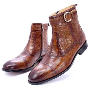Bottines de luxe en cuir véritable pour hommes, chaussures habillées Crocodile