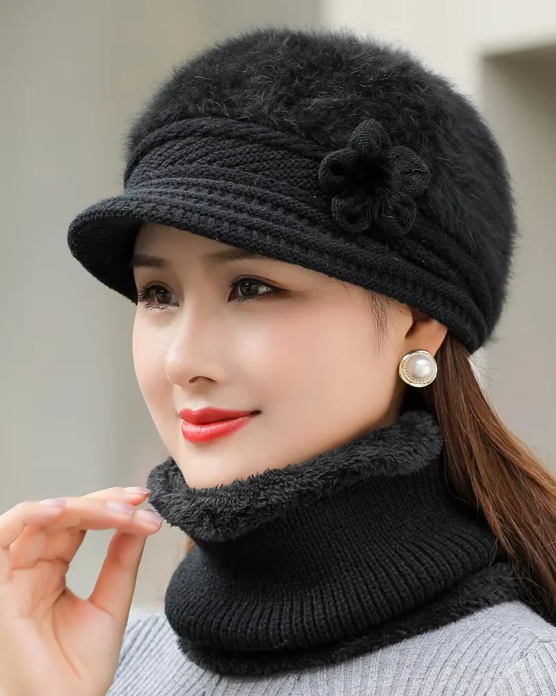 Bonnet et écharpe doublés de fourrure pour femmes – Image 3