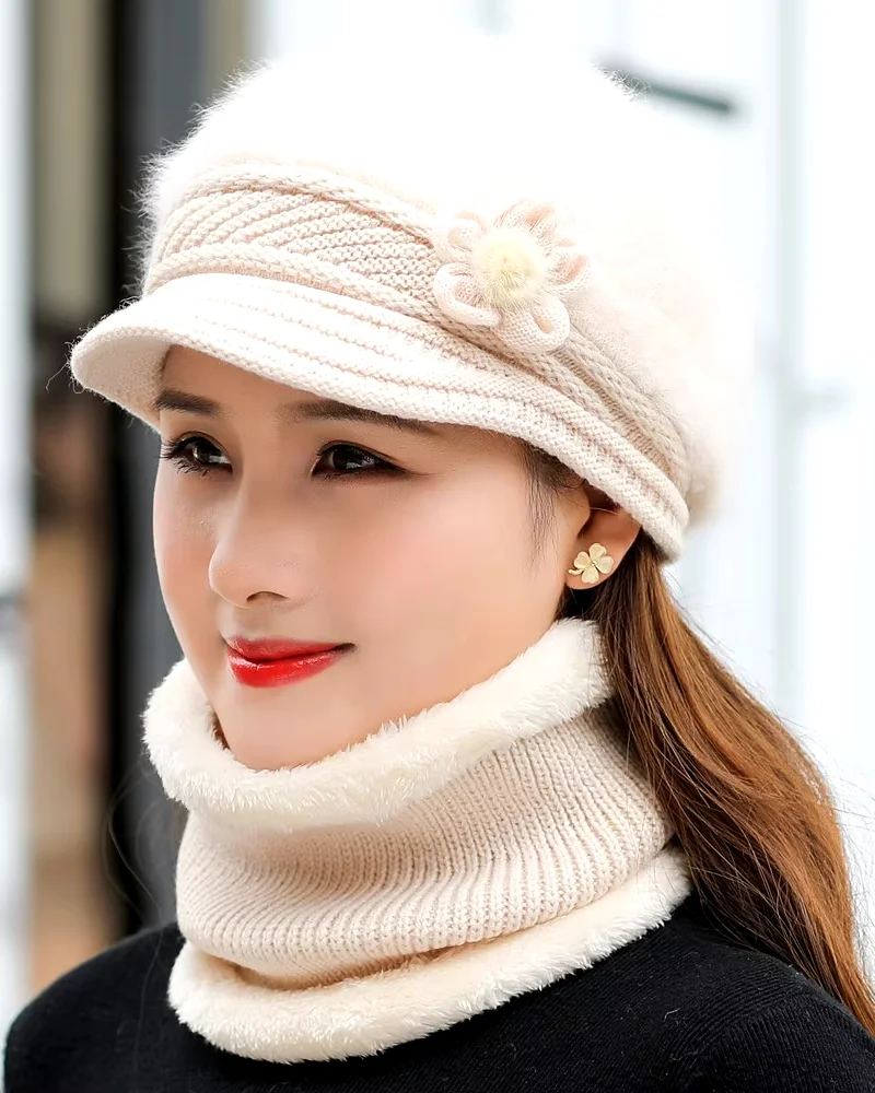 Bonnet et écharpe doublés de fourrure pour femmes – Image 5