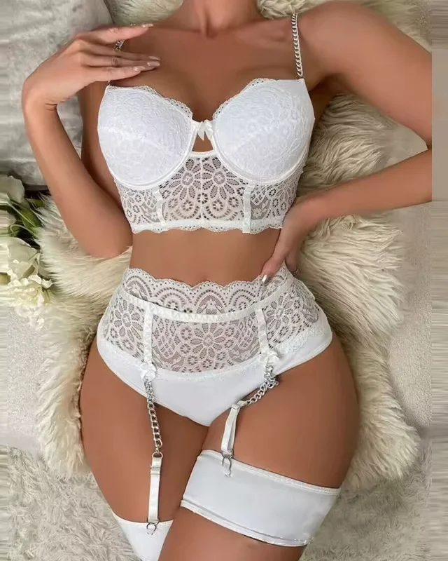 Ensemble soutien-gorge et culotte taille haute en dentelle pour femmes – Image 7