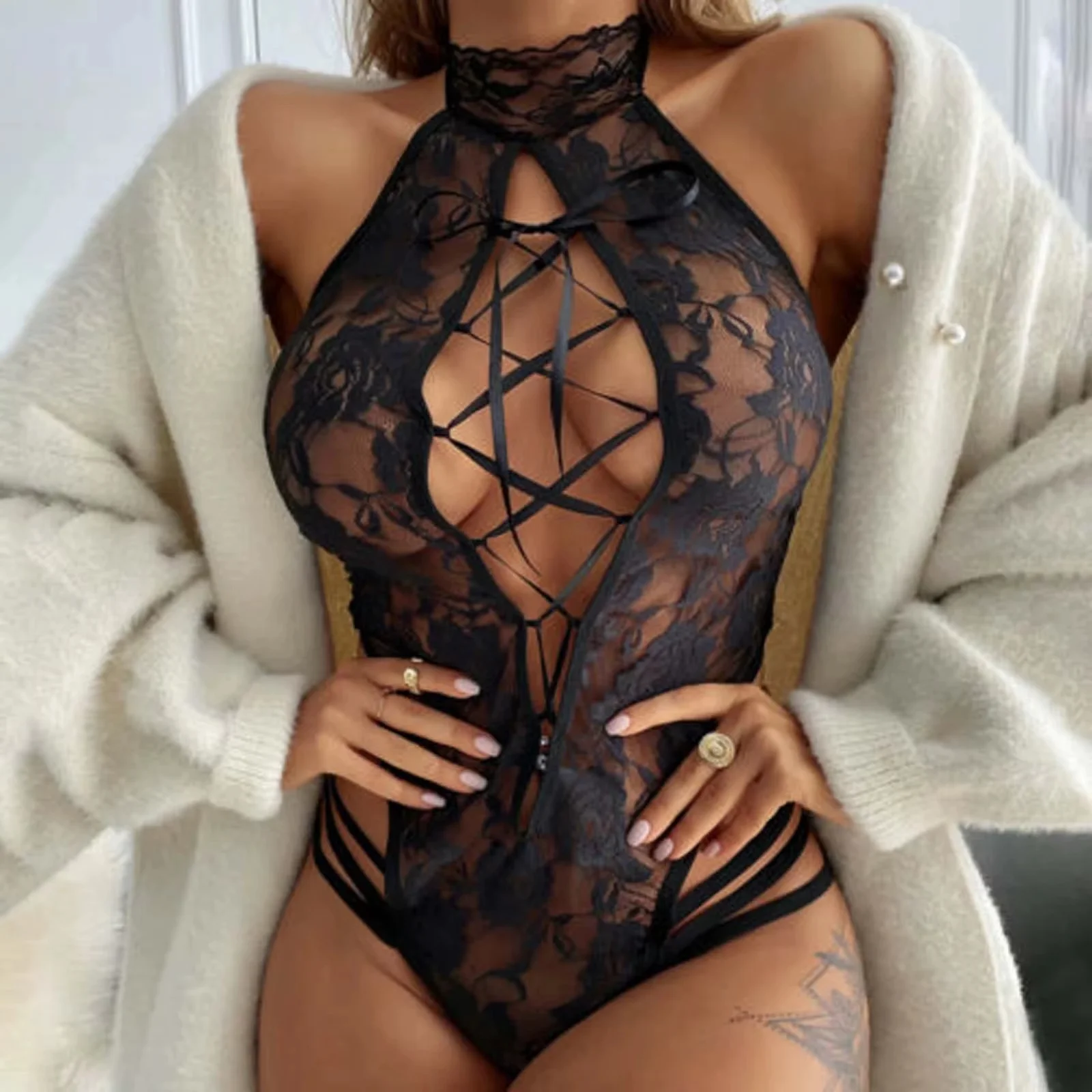Body en dentelle pour femmes, Lingerie Sexy, vêtements de nuit – Image 3