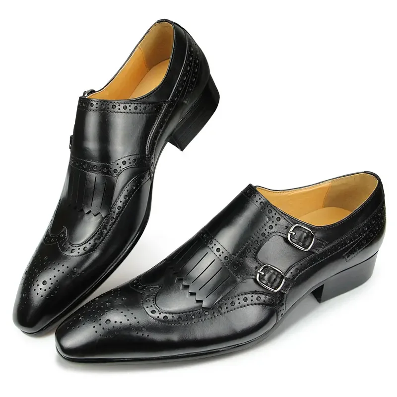 Chaussures de luxe en cuir véritable à lacets pour hommes mocassins rétro de styliste – Image 7