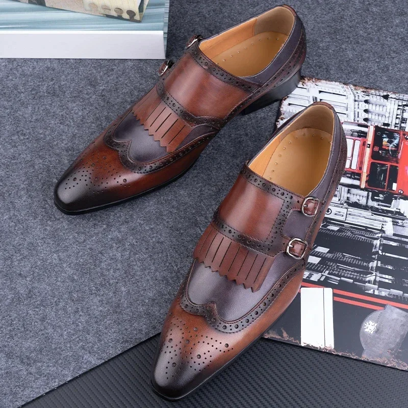 Chaussures de luxe en cuir véritable à lacets pour hommes mocassins rétro de styliste – Image 4