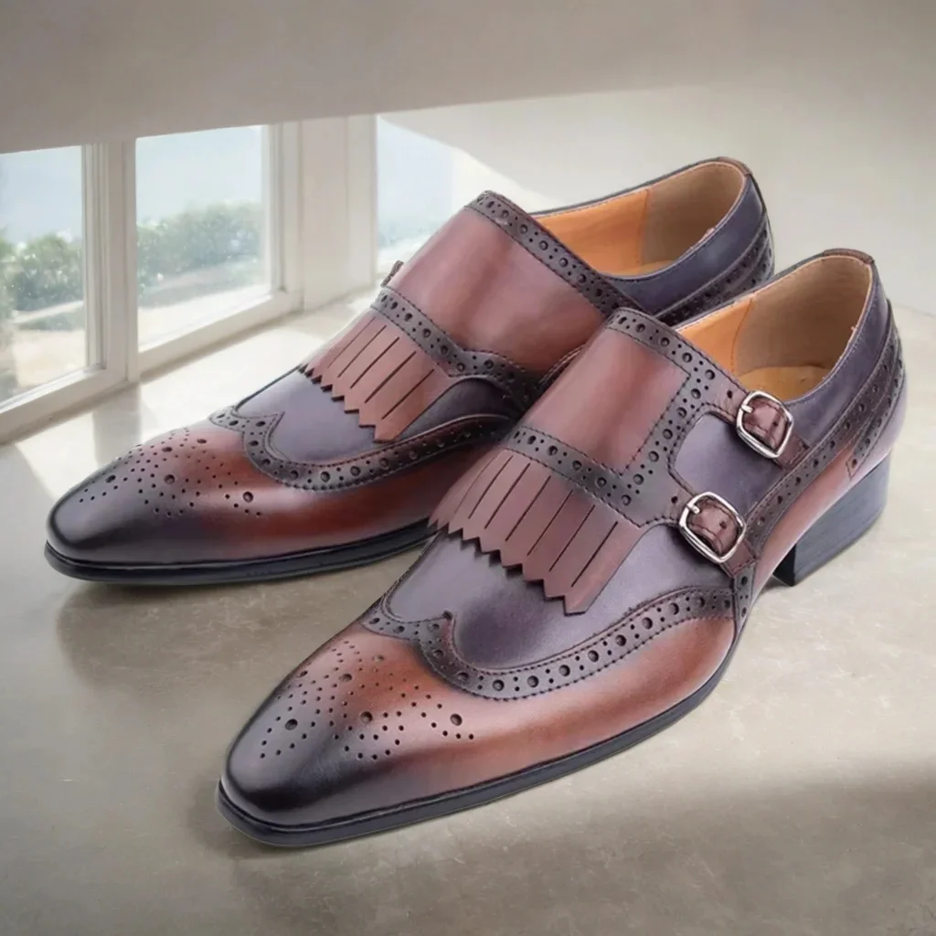 Chaussures de luxe en cuir véritable à lacets pour hommes mocassins rétro de styliste – Image 2