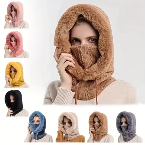 Ensemble de masque de bonnet de fourrure d’équitation d’hiver pour femme