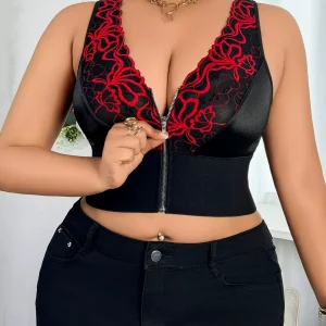 Soutien-gorge push-up sans fil – Décolleté V profond avec fermeture éclair brodée sur le devant