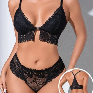 2 pièces dentelle florale ensemble de Lingerie Sexy tongs soutiens-gorge tenues confortable sans fil