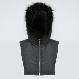 Hooded bib in flannel and fox fur