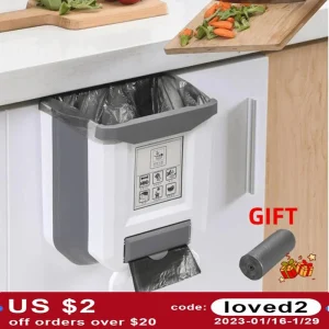 Poubelle de cuisine pliable 9L avec 15 pièces sac à ordures en plastique