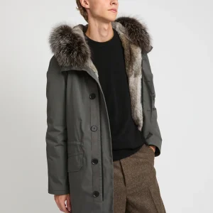 Iconic parka in technical cotton with fox and rabbit fur