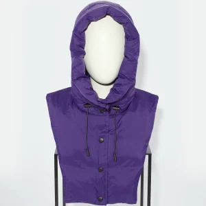 Padded hood bib in water-repellent technical fabric