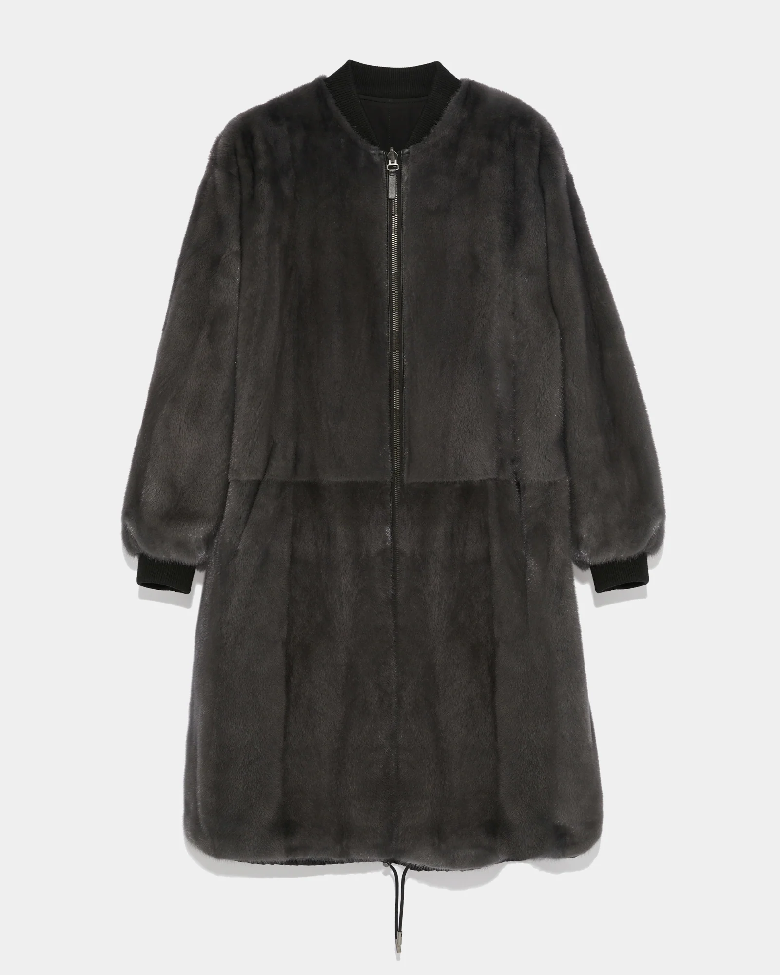 Reversible parka bomber jacket in water-repellent technical fabric and long-haired mink fur