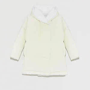 White sheared rabbit fur reversible down jacket
