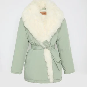 Belted down jacket in Toscana lamb
