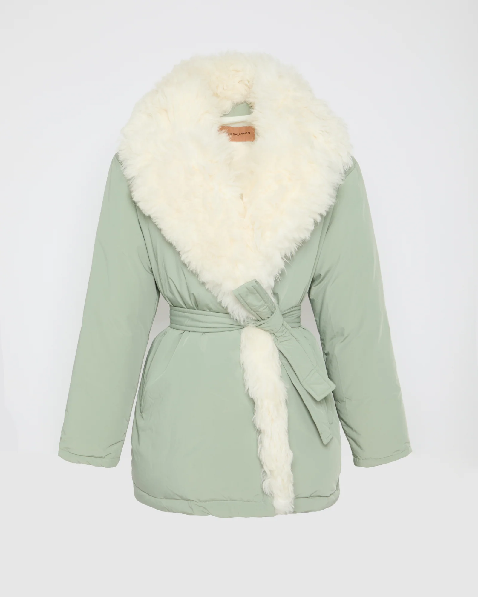 Belted down jacket in Toscana lamb