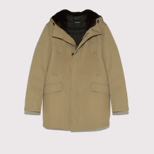 Regular parka in gabardine and mink fur - beige