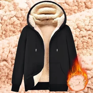Cardigan à capuche doublé en peluche pour homme et femme