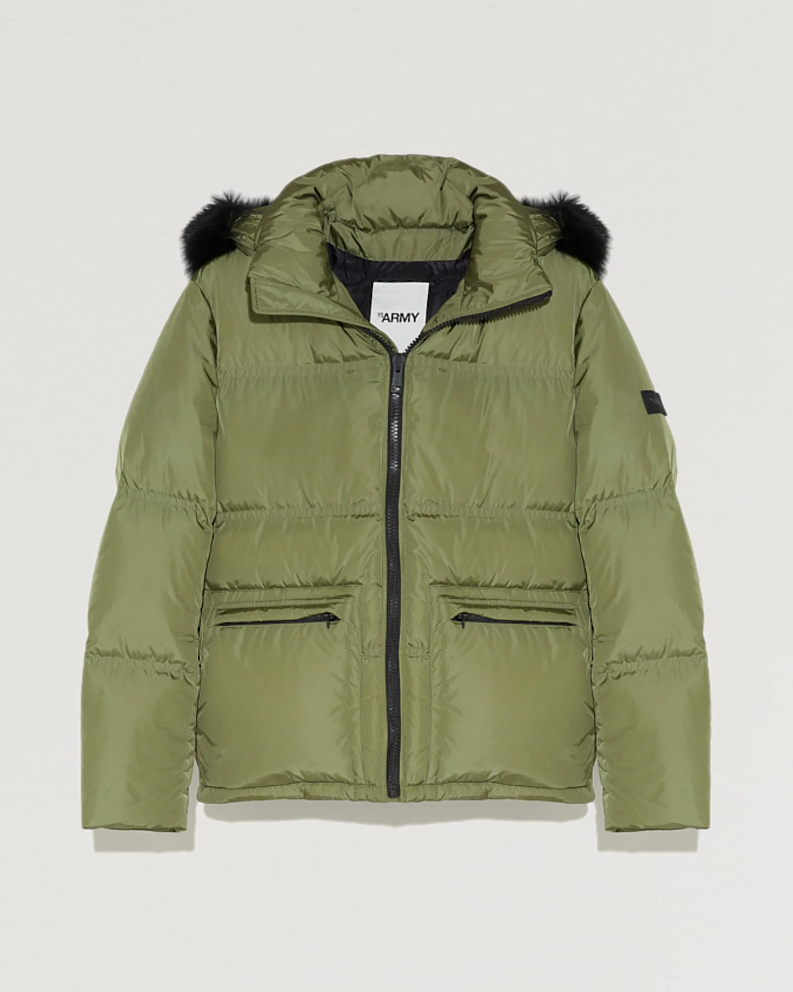 Hooded down jacket in technical gabardine with fox fur – Image 2