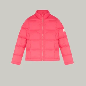 Short and foldable light down jacket with integrated transport pocket - pink
