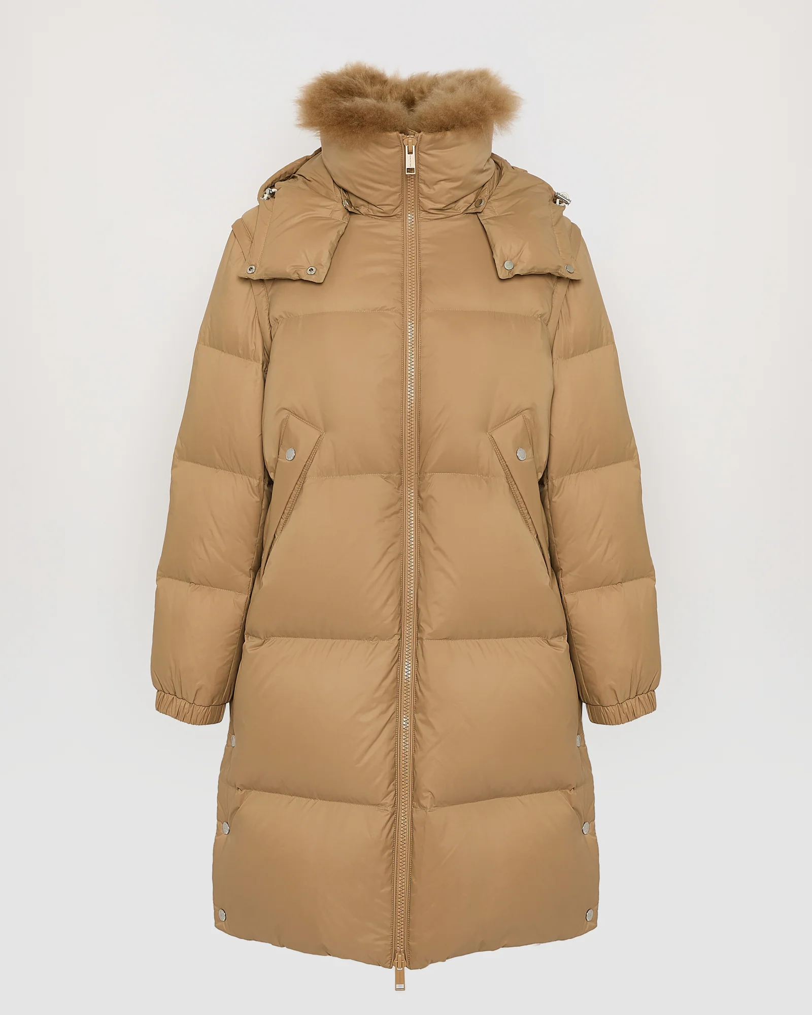 7/8 Long down jacket in water-repellent technical fabric with collar trim in fluffy lambswool – Image 7