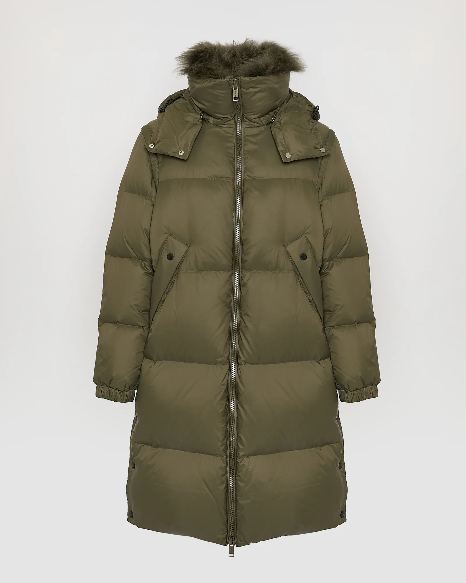 7/8 Long down jacket in water-repellent technical fabric with collar trim in fluffy lambswool – Image 7