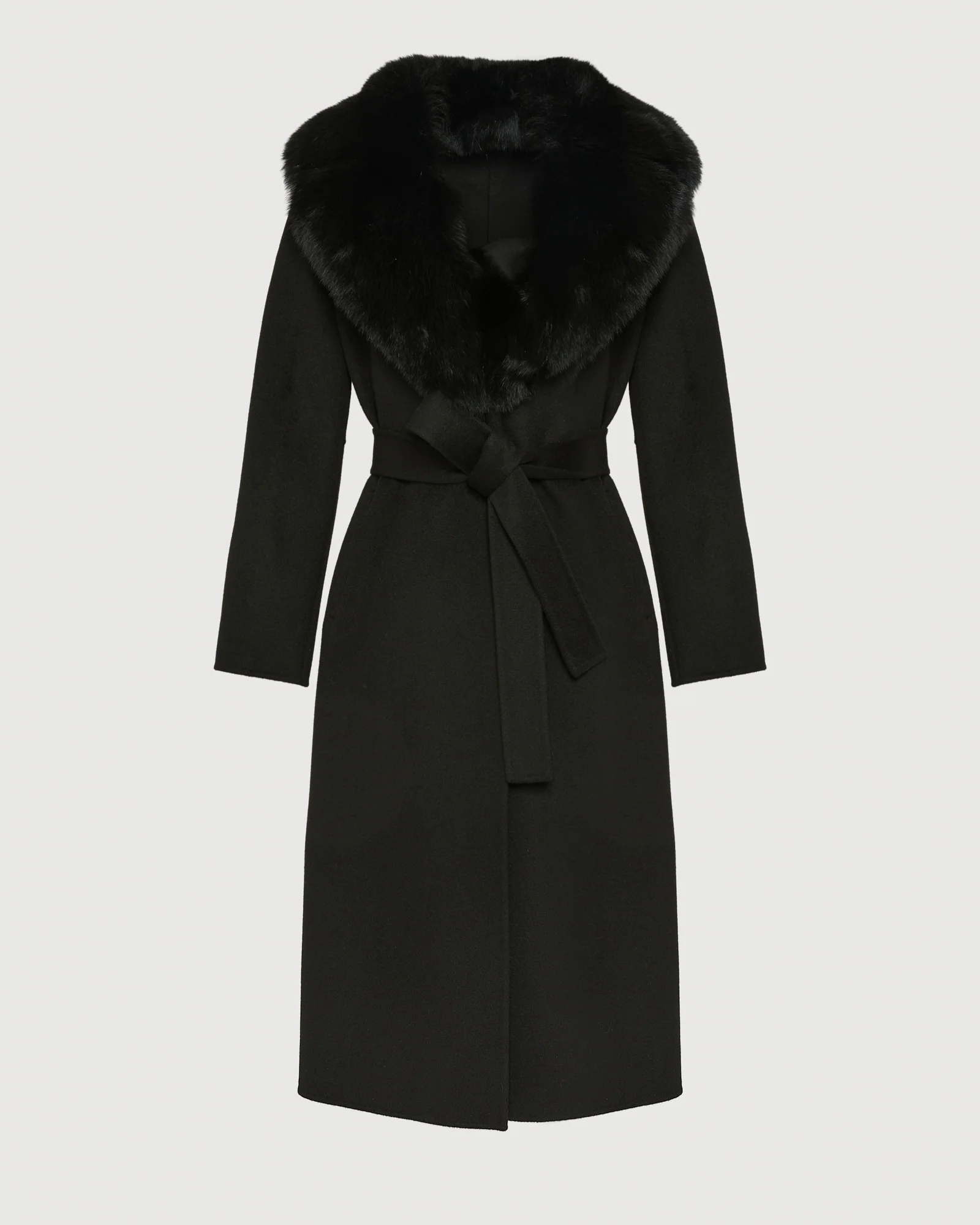 Belted coat in cashmere wool with fox fur collar and lapel – Image 7