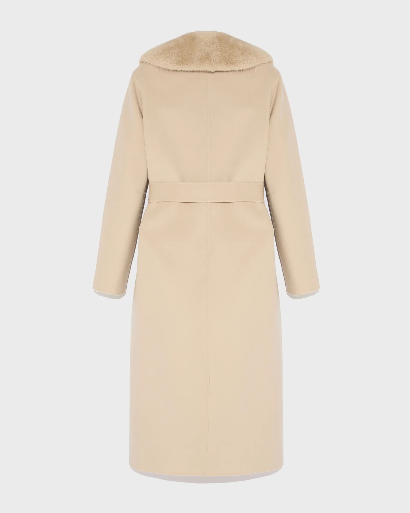 Belted coat in cashmere wool with mink fur collar and over-pockets – Image 7