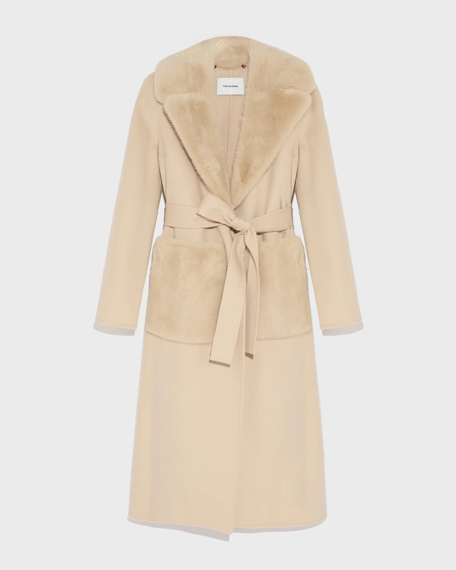 Belted coat in cashmere wool with mink fur collar and over-pockets – Image 6