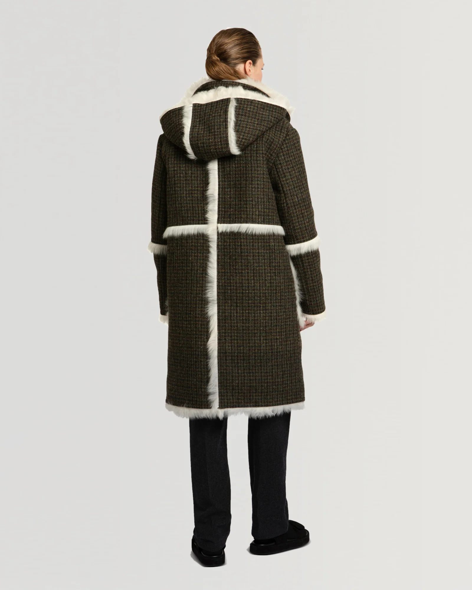 Woollen fabric and shearling hooded coat – Image 5