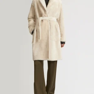 Belted shearling coat