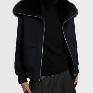 Cropped jacket in cashmere wool with fox fur collar