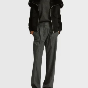 Cropped jacket in cashmere wool with fox fur collar