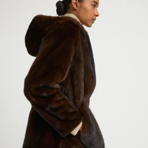 Hooded blouson in mink fur reversible technical fabric