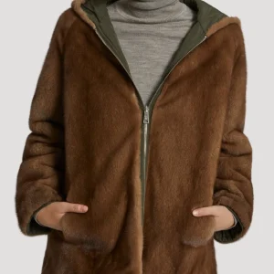 Hooded blouson in mink fur reversible technical fabric