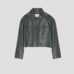 Cropped shirt in lamb leather