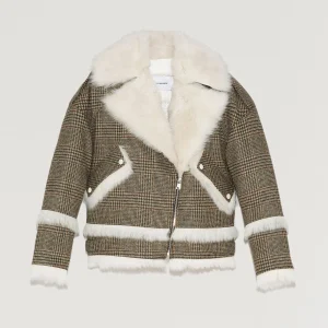 Woollen fabric and shearling biker jacket