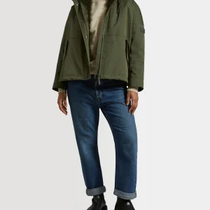 Cropped reversible parka in weather-resistant technical fabric and fluffy lambswool
