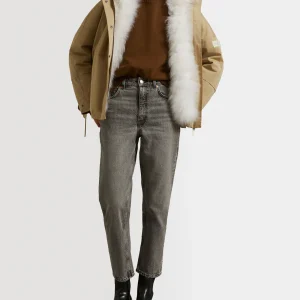 Cropped reversible parka in weather-resistant technical fabric and fluffy lambswool