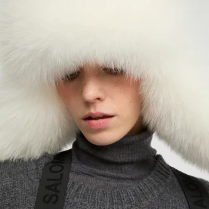 Technical fabric ushanka with fox fur