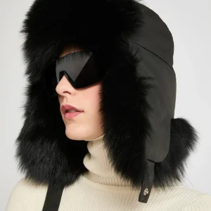 Technical fabric ushanka with fox fur