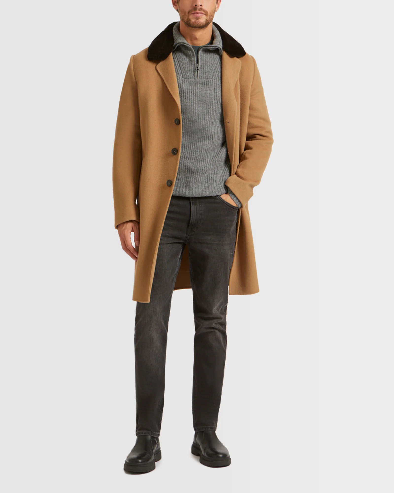 Double-Sided Wool-Cashmere Fabric Coat With Mink Collar – Image 2