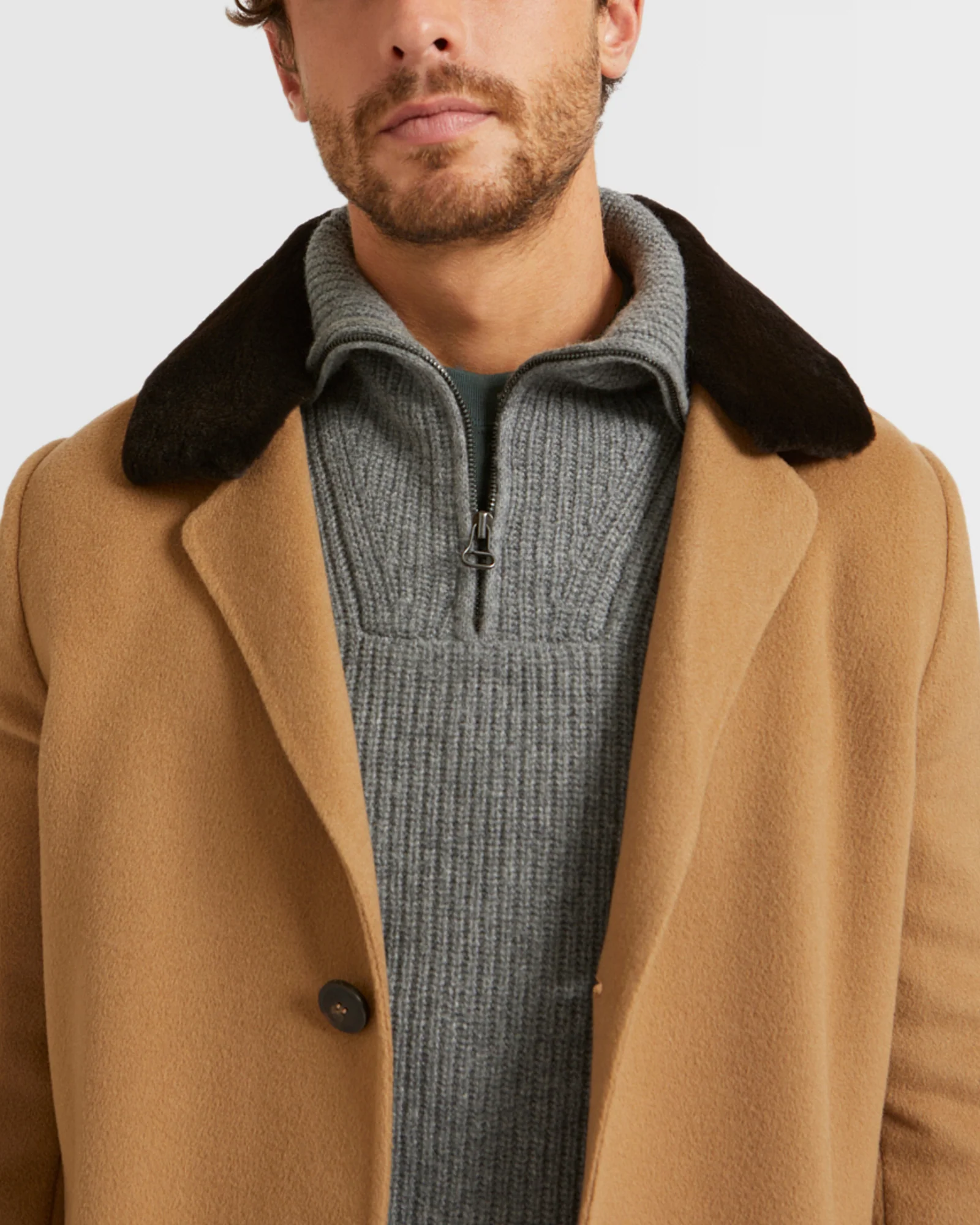 Double-Sided Wool-Cashmere Fabric Coat With Mink Collar – Image 3