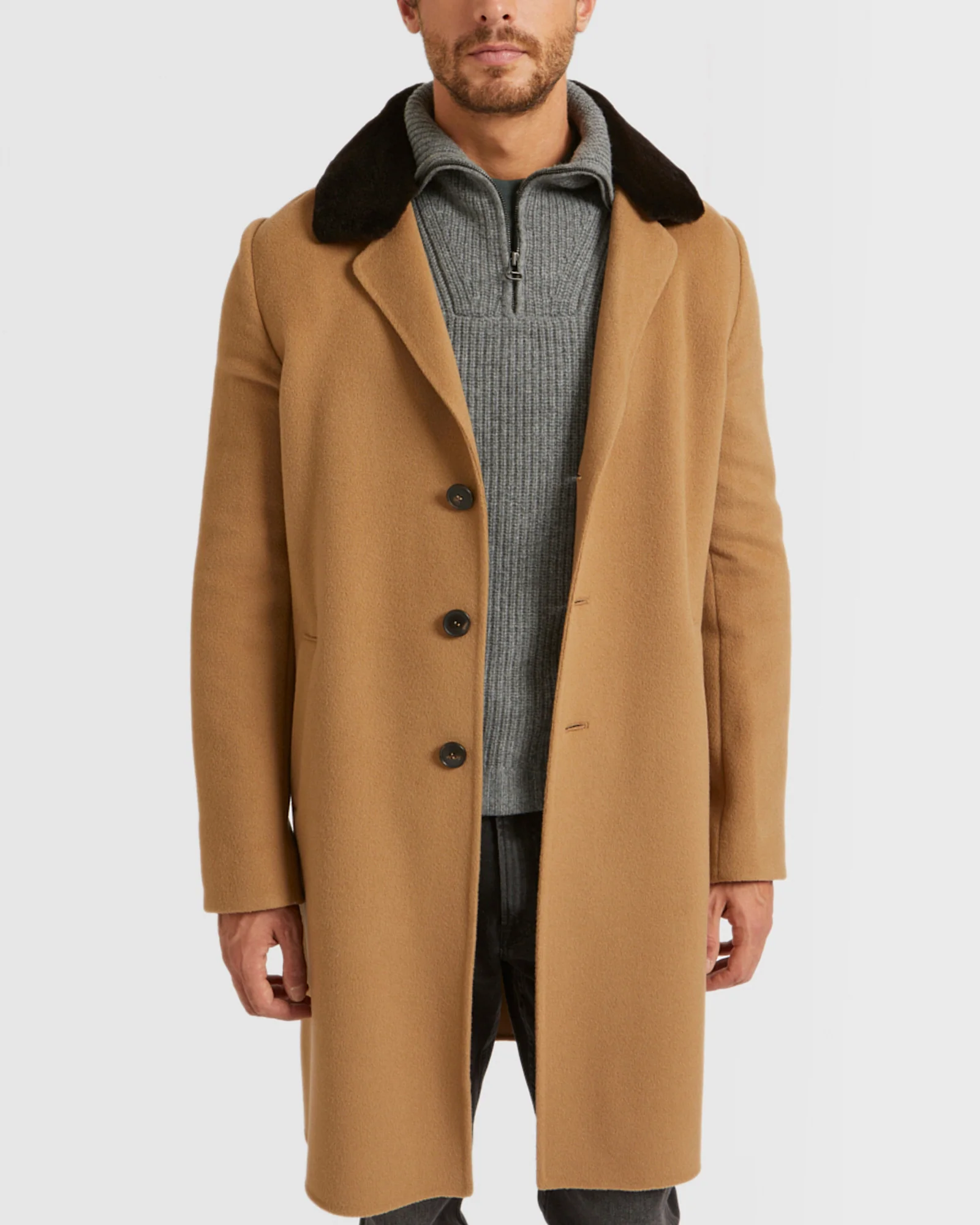 Double-Sided Wool-Cashmere Fabric Coat With Mink Collar – Image 4