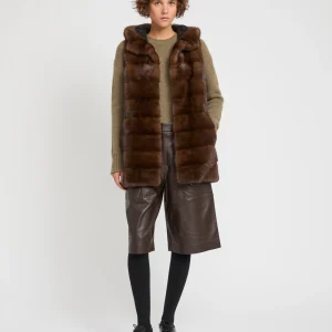 Hooded gilet in long-haired mink fur