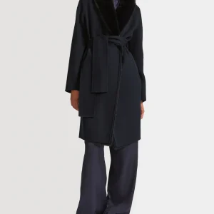 Cashmere wool coat with mink fur collar and facing