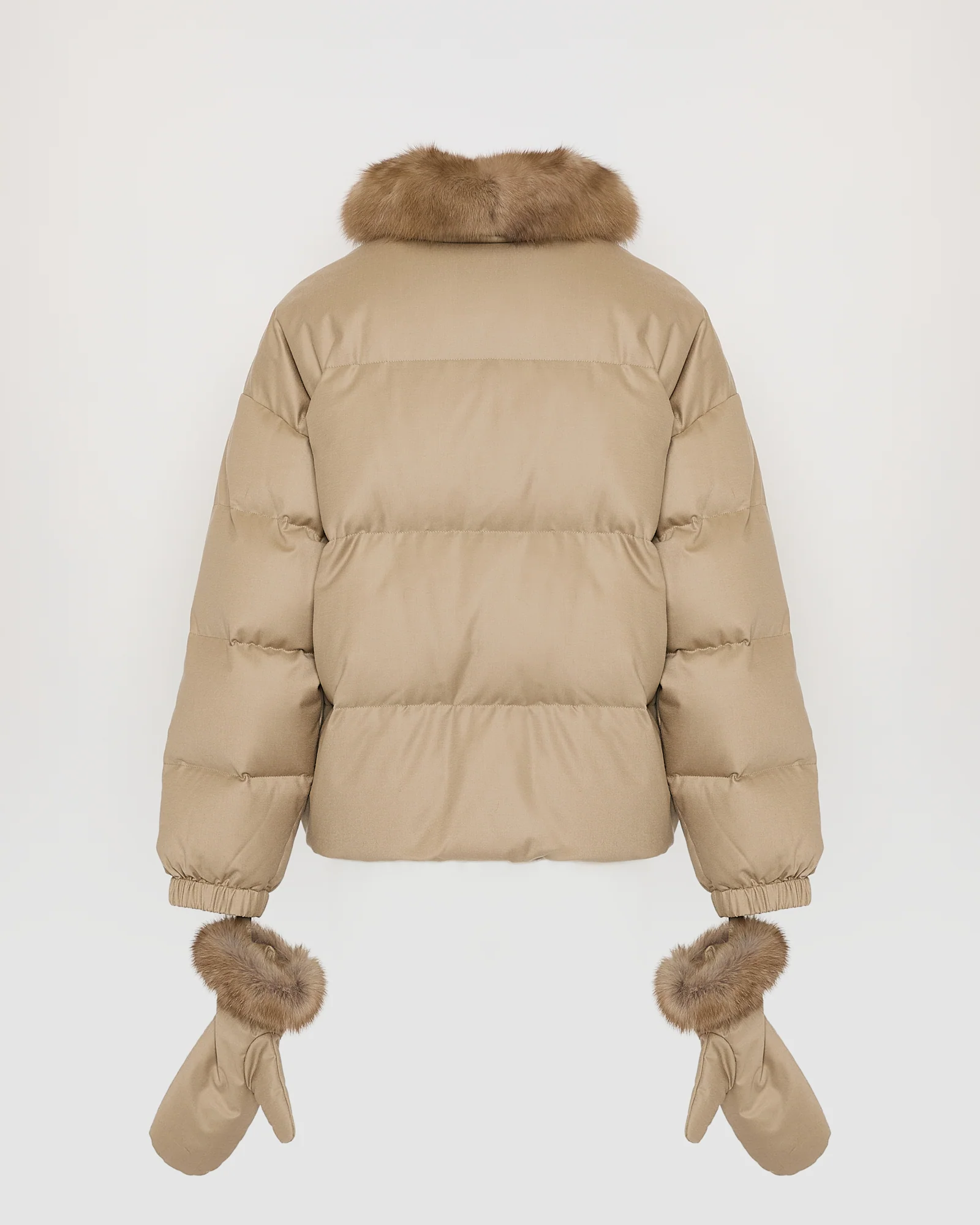 Short down jacket made with Loro Piana flannel and sable fur – Image 7