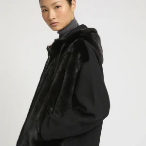 Hooded Jacket in Mink and Technical Fabric