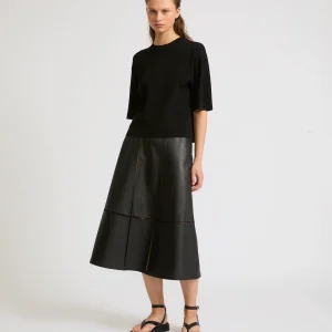 Lamb leather panel skirt with ladder stitch